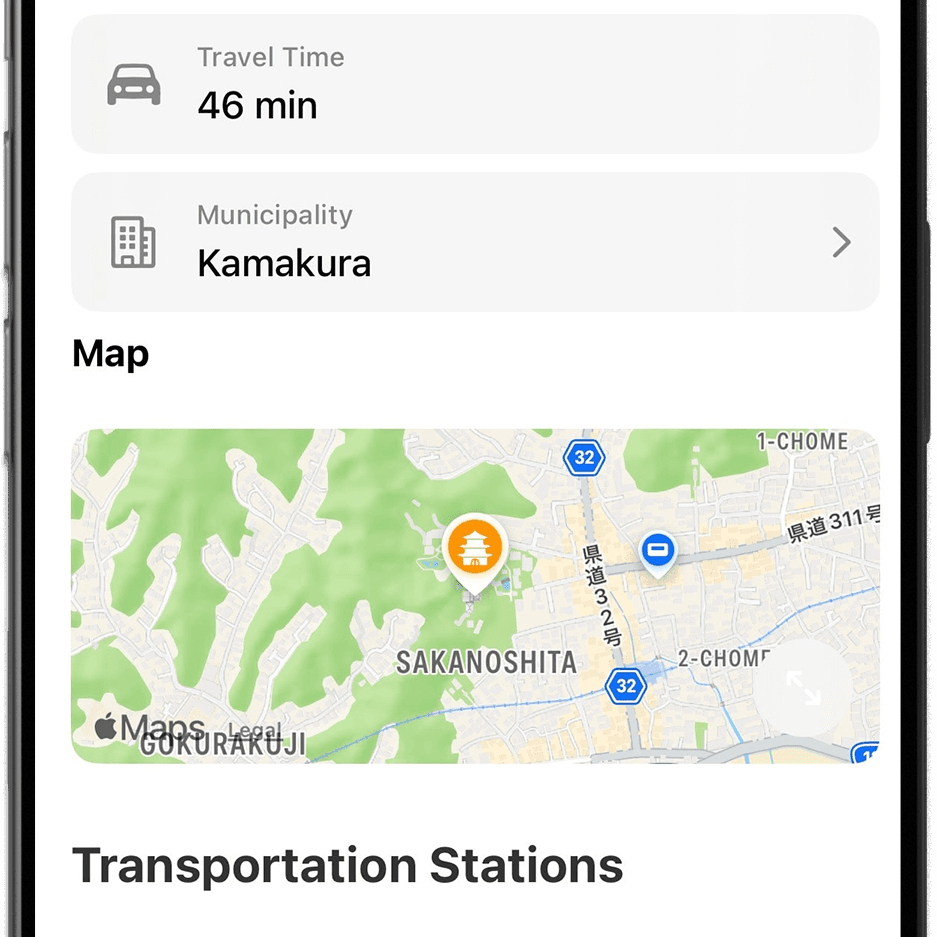 Screenshot 2 of Goshuin Atlas app showing Discover Sacred Places: Find temples and shrines across all 47 prefectures with detailed information, history, and visiting hours.